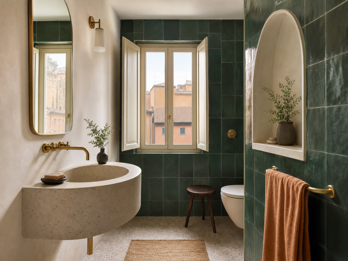 Bagno verde con nicchia curva